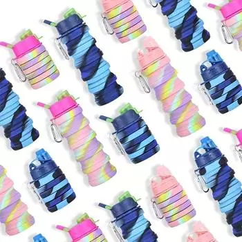 Силиконовая складная бутылка для воды для спорта, многоразовая герметичная бутылка для воды с карабином зелёный