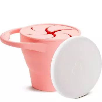 Силиконовая складная детская чашка для закусок Munchkin + набор крышек, коралловый, 1 комплект