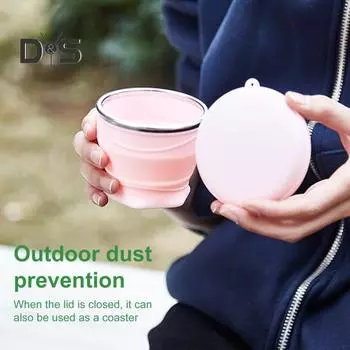 Силиконовая складная кружка для воды со шнурком 180 мл, многоразовая портативная кружка для питья с широким горлом, легкая складная емкость для питья для путешествий на открытом воздухе 180ml небесно-голубой