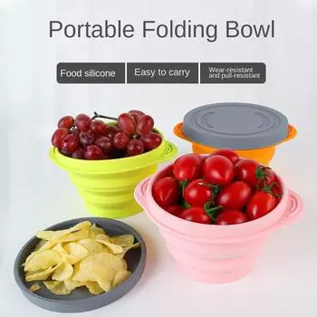 Силиконовая складная миска для путешествий на открытом воздухе, портативная выдвижная миска для лапши быстрого приготовления, детский ланч-бокс для пикника на открытом воздухе с крышкой 800ml