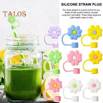Силиконовая соломенная крышка, 10 мм/0,4 дюйма, в форме цветка, пыленепроницаемая, защита от насекомых, многоразовые наконечники для соломинок, крышки, забавный мультяшный стакан, аксессуары для соломенных топперов, совместимые розовый