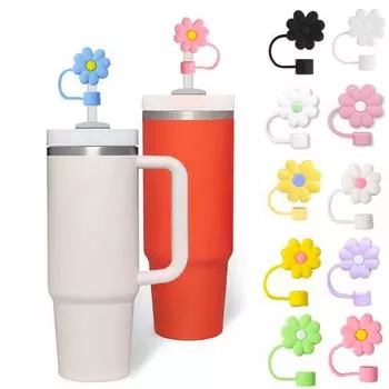 Силиконовая соломенная крышка 10 мм/0,4 дюйма в форме цветка, пыленепроницаемая, защита от насекомых, многоразовые наконечники для соломинок, крышки, забавный мультяшный стакан, аксессуары для соломенных топперов