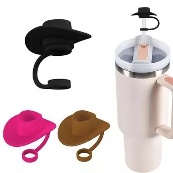 Силиконовая соломенная крышка в форме шляпы, украшение для палочки для перемешивания кофе, украшение для коктейля, многоразовая силиконовая соломинка One Size чёрный