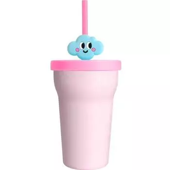 Силиконовая соломинка Daily Kids + силиконовая крышка + чашка из нержавеющей стали + съемное украшение в виде облака, розовое, 1 комплект