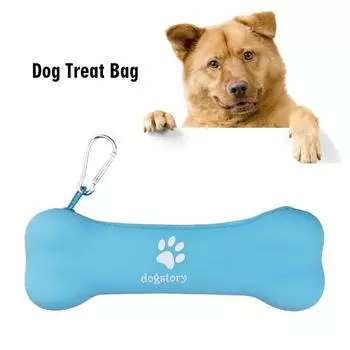 Силиконовая сумка для лакомств для собак в форме косточки, переноска для лакомств для собак на молнии с карабином для тренировок на открытом воздухе, кемпинга жёлтый