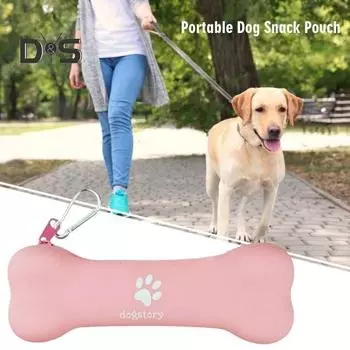 Силиконовая сумка для лакомств для собак в форме косточки, переноска для лакомств для собак на молнии с карабином для тренировок на открытом воздухе, кемпинга жёлтый