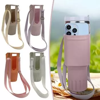 Силиконовая сумка для переноски бутылки с водой с карманом для телефона для стакана на 40 унций, водонепроницаемая неопреновая сумка-держатель для бутылки с водой с регулируемым ремешком Bollus One Size зелёный