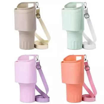 Силиконовая сумка-переноска для бутылки с водой с карманом для хранения и плечевым ремнем, крышка для чашки, термостойкий стакан для ботинок, аксессуары для чашек хаки