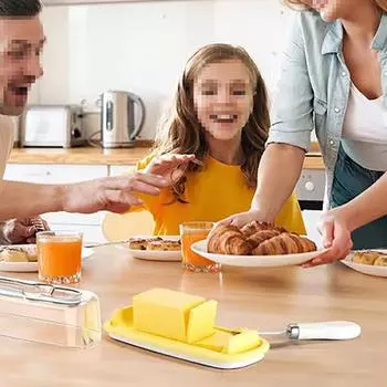 Силиконовая тарелка для масла с ножом, посудомоечная машина, безопасная емкость для масла, кухонная утварь с прозрачной крышкой жёлтый