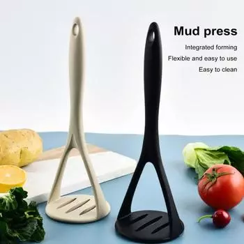 Силиконовая толкушка для картофеля с эргономичной ручкой, термостойкий кухонный инструмент хаки