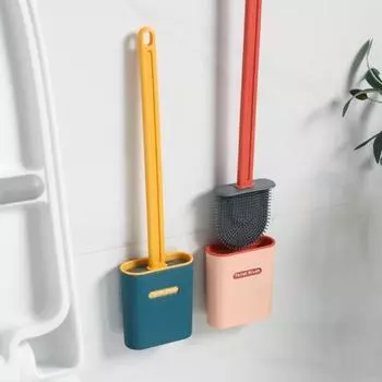 Силиконовая туалетная щетка Gap Brush с держателем Плоская головка Мягкая щетина Чистящие щетки с быстросохнущим кронштейном Инструмент для ванной комнаты