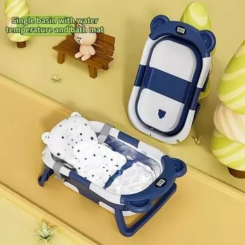 Силиконовая ванночка для купания младенцев с датчиком температуры в реальном времени, нескользящая ванночка для ног, складная ванна с датчиком температуры