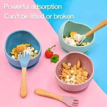 Силиконовая вилка и ложка с деревянной ручкой, набор вилок и ложек для кормления, отличный подарок на Рождество, Хэллоуин, День благодарения, Новый год жёлтый