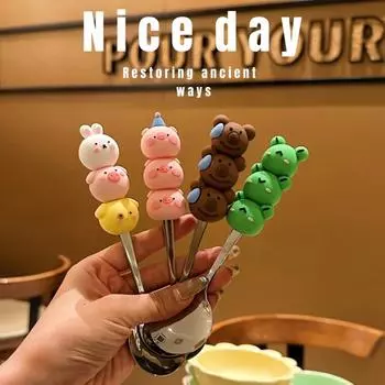 Силиконовая вилка ложка круглая ручка уникальный дизайн прочная нержавеющая сталь безопасная небьющаяся идеально подходит для рождественских вечеринок прекрасный