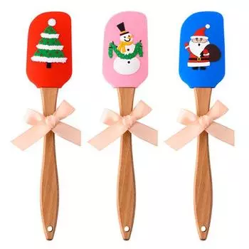 Силиконовое масло, деревянная ручка, шпатель, рождественский узор, инструмент, кухонный подарок для выпечки красный