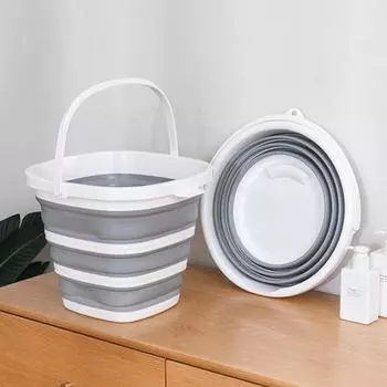 Силиконовое ведро 10 л для рыбалки, складное ведро для мойки автомобиля, бочка для рыбалки на открытом воздухе, ванная комната, кухня, походное ведро Round bucket-B белый