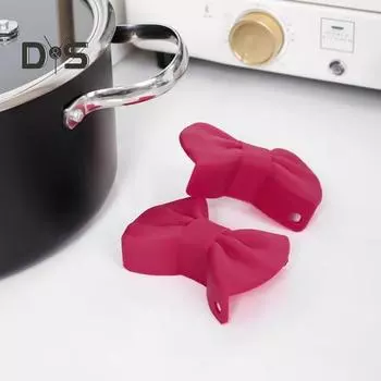 Силиконовые 1 пара зажимов для горячей плиты в форме банта, удобная ручка для защиты от ожогов, держатель для кастрюли, зажим темно-красного