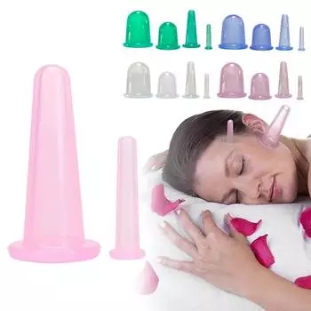 Силиконовые банки для лица, косметический антицеллюлитный массажер, вакуумные присоски для улучшения S синий