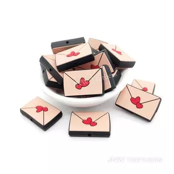 Силиконовые бусины Valentine Love Note, силиконовые фокусные бусины оптом, силиконовые жемчужины в форме сердца в конверте Set of 10