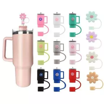 Силиконовые чехлы для соломинок диаметром 10 мм, соломенные насадки для стакана на 40 унций с ручкой, пыленепроницаемые соломенные колпачки для бутылки с водой 5 Pcs