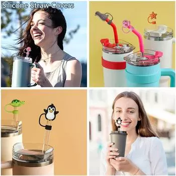Силиконовые чехлы для соломинок Sea Animals, совместимые с крышками Stanley, чашками для соломинок 30 унций, унция 40 и Wat S0Q6 penguin-1pcs