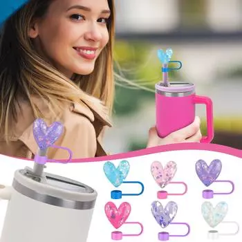 Силиконовые чехлы для трубочек в форме сердца, силиконовые многоразовые пыленепроницаемые насадки для трубочек, насадки для трубочек в форме сердца для чашек, для стаканов, пыленепроницаемые и герметичные, G S