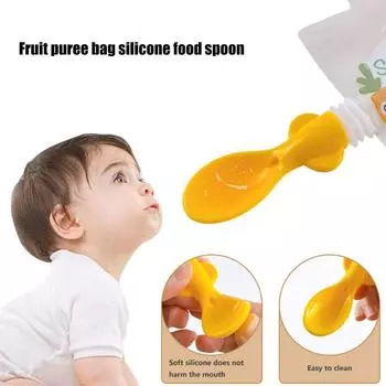 Силиконовые детские ложки для различных пищевых мешочков Squeeze Pouchs Attachment Topper Secure Spoon Food Pouch Spoon Attachment жёлтый