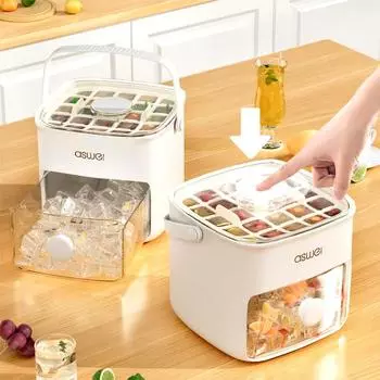 Силиконовые формочки для кубиков льда с крышкой, коробка для приготовления льда One Click для морозильника, формы для кубиков льда, 48 шт., держатель для кубиков льда, в комплект входят щипцы для льда