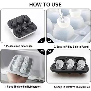 Силиконовые формы для льда и лотки для льда, формы для льда в виде черепа, 3D-формы для льда, формы для виски и кубиков льда для коктейлей, для вечеринок чёрный