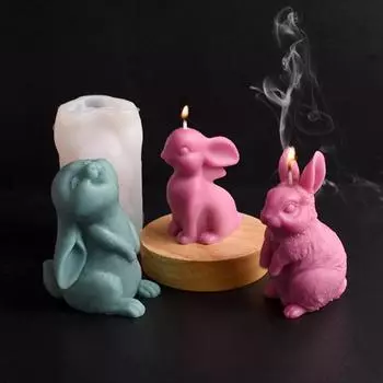 Силиконовые формы для свечей в виде пасхального кролика, держащие 3D-розу, инструмент для изготовления гипса, животные, смоляные формы, подарки ручной работы на день рождения, домашний декор B