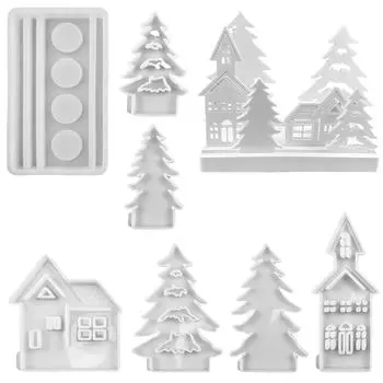 Силиконовые формы в форме домика, форма для подсвечника, литые формы ручной работы, формы для мыла своими руками, формы для деревьев для праздничных украшений