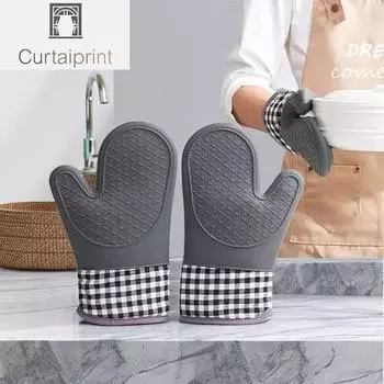 Силиконовые изолированные перчатки, противоскользящие, удлиненные, утолщенные, устойчивые к высоким температурам, кухонное устройство против ожогов