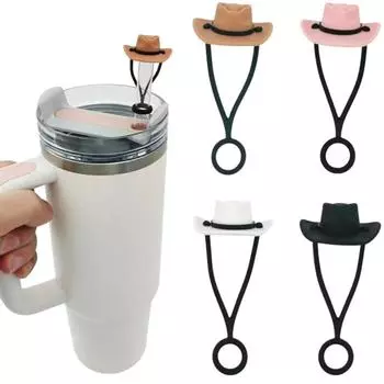 Силиконовые ковбойские шляпы соломенные чехлы колпачки совместимы с Stanley Cup моющиеся многоразовые милые забавные аксессуары для питья соломинки pink