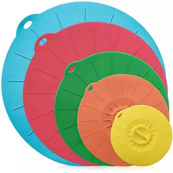 Силиконовые крышки 4, 6, 8, 10, 12 дюймов. Используйте крышки-присоски в качестве крышек для еды, крышек для мисок, крышек для микроволновых печей, крышек для сковородок и кастрюль.