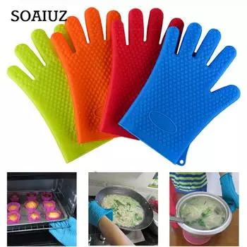 Силиконовые кухонные перчатки для духовки, термостойкие толстые перчатки для приготовления барбекю, гриля, прихватки для духовки, кухонные гаджеты красный