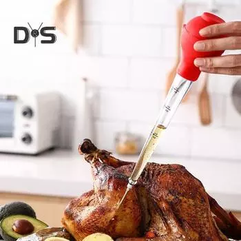 Силиконовые кухонные шприцы для индейки с отметками мер для приготовления пищи, необходимый инструмент на День благодарения для ароматного мяса, большая щетка для чистки головки насоса A красный