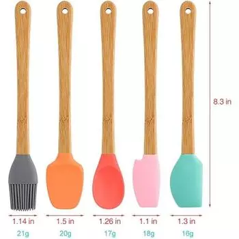 Силиконовые маленькие шпатели 5 шт. Мини-шпатели скребки с бамбуковой ручкой для приготовления пищи Резиновые шпатели Кухонная утварь Не содержит BPA