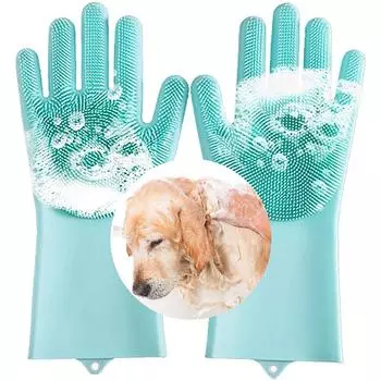 Силиконовые перчатки для купания собак с пеной розовый