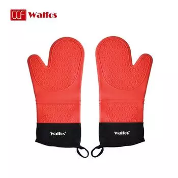 Силиконовые перчатки против ожогов WALFOS. Устойчивые к высоким температурам, утолщенные, изолированные перчатки, кухонные рукавицы для микроволновой печи, кухонные инструменты. One pair (2 pcs) красный