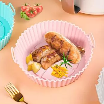 Силиконовые подставки для жарки Противень для выпечки с циркуляцией воздуха Двусторонняя сковорода для готовки Корзина для фритюрницы без жира Кухонный аксессуар 8Inch синий