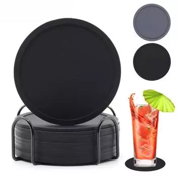 Силиконовые подставки, круглые изолированные подставки диаметром 10 см, набор устойчивых к отбеливанию подставок для кофе, мягкие резиновые подставки 12 pieces чёрный