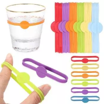 Силиконовые полоски для бокалов из пищевого материала Барные принадлежности Бутылочные ленты Винные этикетки Бирки для напитков Подвески для вина 12 pcs