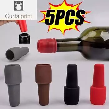 Силиконовые пробки для вина, уплотнитель для бутылок с напитками, многоразовые пробки для бутылок игристого вина, сохраняющие вино, шампанское, свежие кухонные инструменты Random color 5pcs