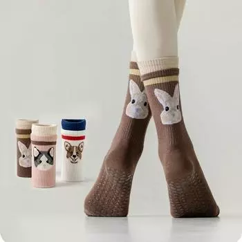 Силиконовые противоскользящие носки для йоги с пятью пальцами, женские модные носки для пилатеса с раздельным носком, модные универсальные спортивные носки с принтом мультяшного кота белый