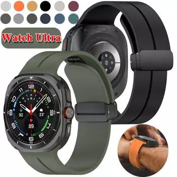 Силиконовые ремешки One Click для Samsung Galaxy Watch Ultra 47 мм спортивный ремешок с магнитной застежкой сменный ремешок для часов Samsung Galaxy Watch 7 Ultra Band Galaxy Watch Ultra светло-серый