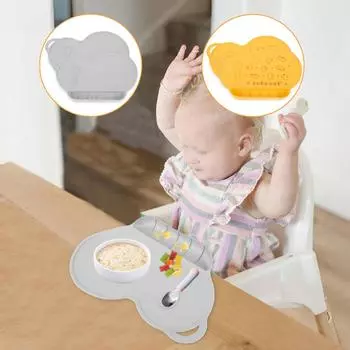 Силиконовые салфетки под тарелки для детей 15,7x10,6 дюймов, пищевой силиконовый коврик под тарелку для малышей с 6 карманами для сбора еды, нескользящие, с подогревом M светло-серый