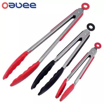 Силиконовые щипцы для гриля для барбекю, кухонные щипцы для сервировки салата, хлеба, антипригарные зажимы для барбекю, зажим, инструменты из нержавеющей стали 7inch black