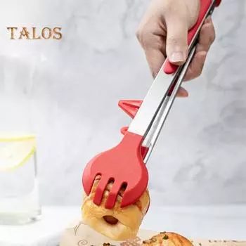 Силиконовые щипцы из нержавеющей стали, устойчивые к царапинам, с подставкой, удобная термостойкая ручка, универсальный зажим для еды 9inch красный