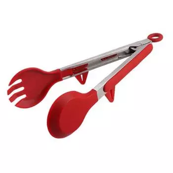 Силиконовые щипцы из нержавеющей стали, устойчивые к царапинам, с подставкой, удобная термостойкая ручка, универсальный зажим для еды 9inch красный