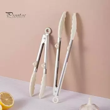 Силиконовые сервировочные щипцы для приготовления пищи, кухонные щипцы для гриля из нержавеющей стали с нескользящей ручкой, щипцы для барбекю для приготовления горячей пищи 9inch бежевый